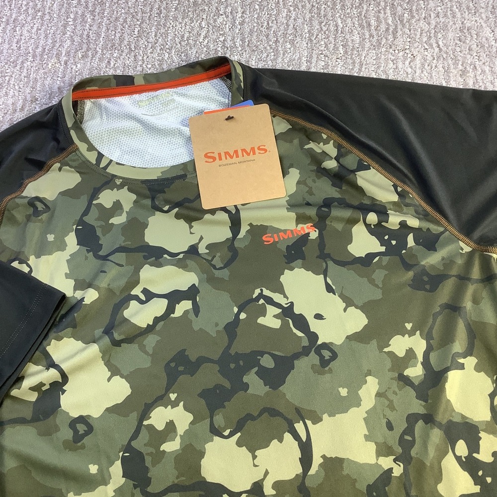 Simms Challenger Solar Tee Mens Camo Olive Drab Carbon Fishing Shirt Size XL NWT